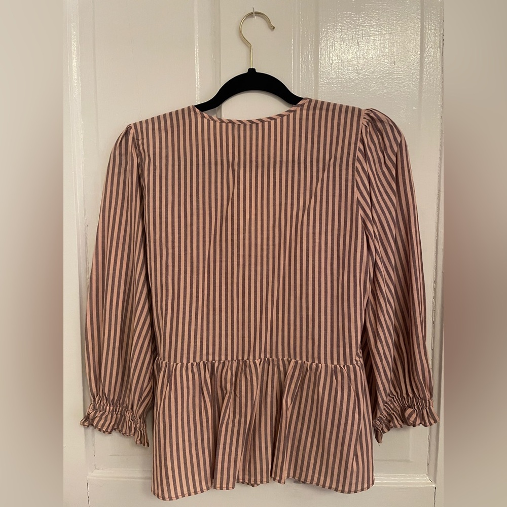 Madewell Puff-Sleeve Peplum Wrap Top in Stripe - Picture 3 of 5